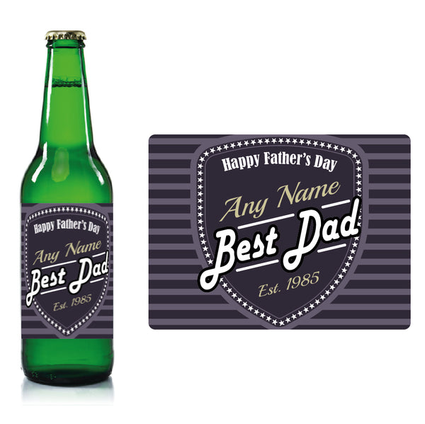 Personalised Fathers day beer bottle label Deep Purple - Stripes and Shield Image 1