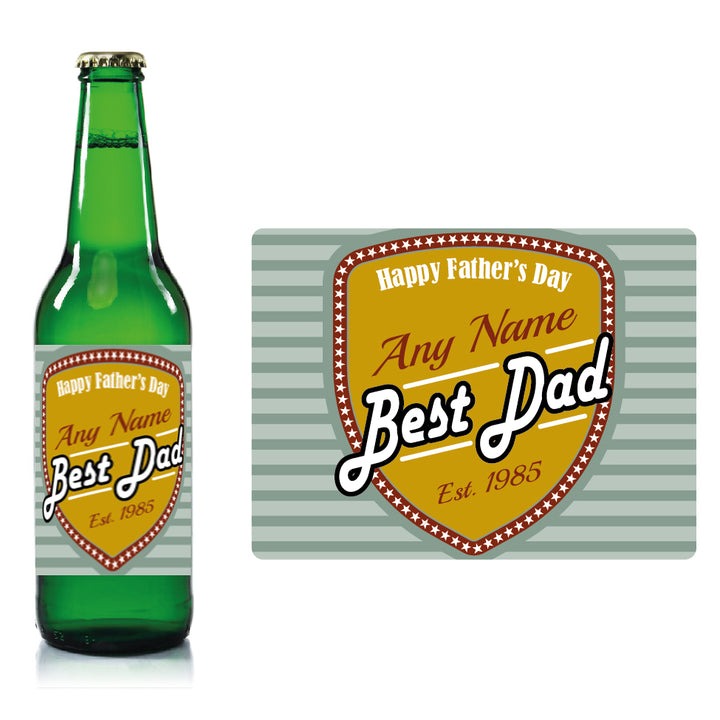 Personalised Fathers day beer bottle label Pale Blue - Stripes and Shield Image 2