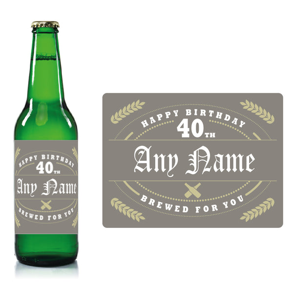 Personalised Birthday beer bottle label Grey - Name and year Image 1
