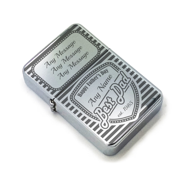 Personalised Engraved Steel Fathers Day Lighter with Best Dad shield design Image 1