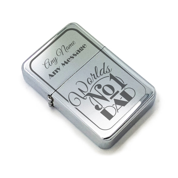 Personalised Engraved Steel Fathers Day Lighter with Worlds No1 Dad design Image 1