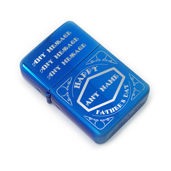 Personalised Engraved Blue Fathers Day Lighter with Retro Design Image 1