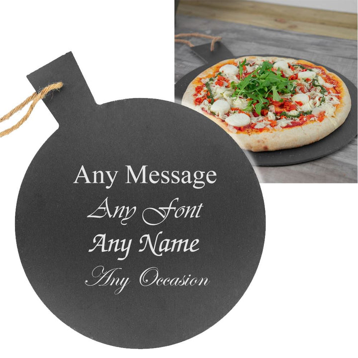 Personalised Engraved Rustic Slate Pizza Serving Platter with Rope Image 2