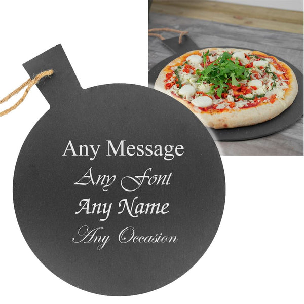 Personalised Engraved Rustic Slate Pizza Serving Platter with Rope Image 1