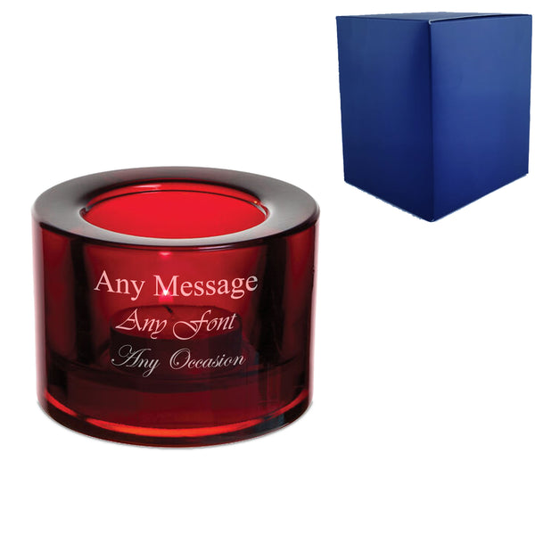 Personalised Engraved Chunky Red Tealight Holder - Any Message Engraved Image 1