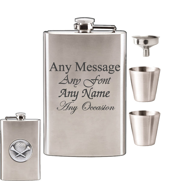 Engraved 8oz Golf Hip Flask with Funnel and Cups Image 1