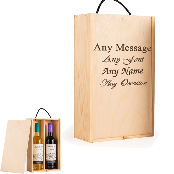 Personalised Engraved Wooden Wine Box, to fit 2 Standard Bottles of Wine or Champagne, Perfect for Any Special Occasion Image 1