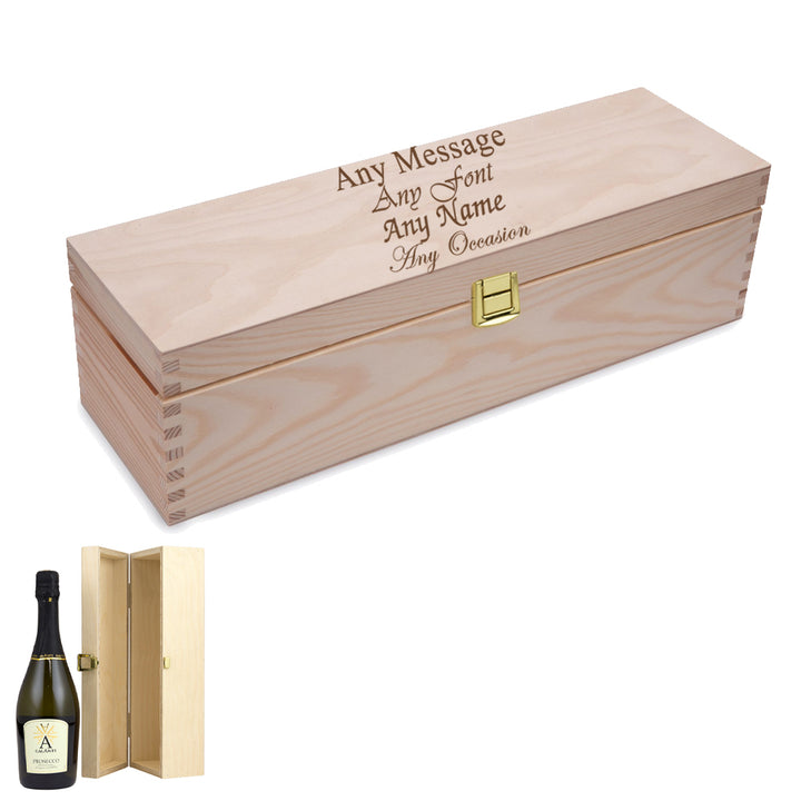 Personalised Engraved Wooden Wine Box with Clasp, to fit Standard Bottle or Wine or Champagne, Horizontal Orientation, Perfect for Any Special Occasion Image 2