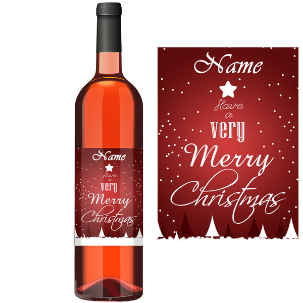 Personalised Wine Bottle Label with Red Christmas Design Image 1