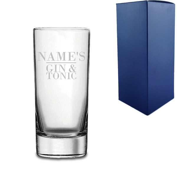 Personalised Engraved Novelty Side Hiball Tumbler, "Name's Gin and Tonic", Gift Boxed, The Perfect Gift for Gin Lovers for Birthdays, Christmas Image 1