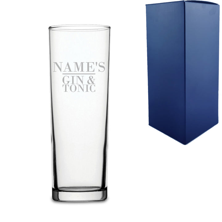 Personalised Engraved Novelty Tubo Hiball Tumbler, "Name's Gin and Tonic", Gift Boxed, The Perfect Gift for Gin Lovers for Birthdays, Christmas Image 2