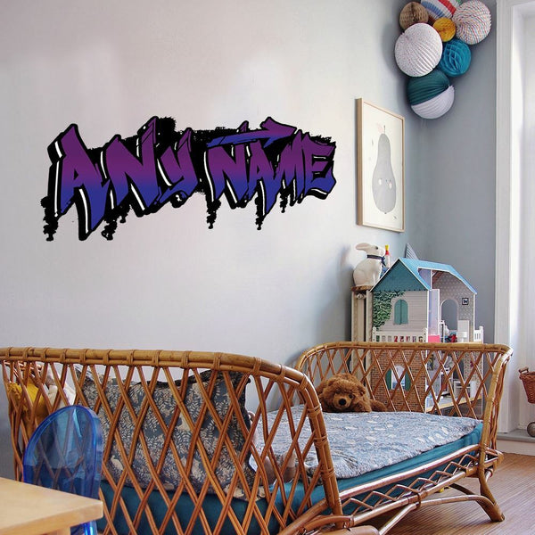Personalised Large Purple and Blue Graffit Sticker Perfect Large Decal For Walls, Bedrooms and More Simply Peel and Stick- 1000mm wide Image 1