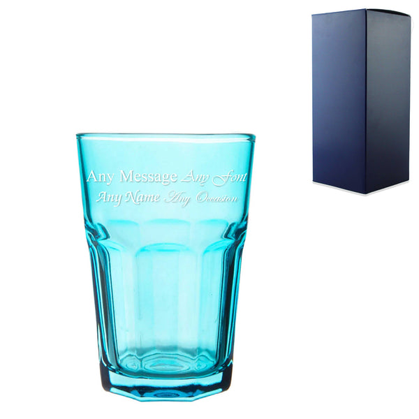Engraved 365ml Blue Coloured Highball Glass with Gift Box Image 1