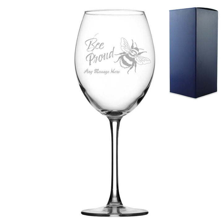 Personalised Engraved Wine Glass Bee Proud, LGBTQ Gift, Any Message Design Image 2