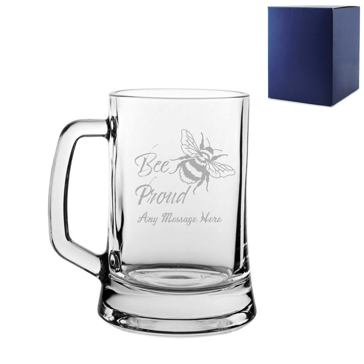 Personalised Engraved Tankard Beer Mug Stein, Bee Proud, LGBTQ Any Message Design Image 2
