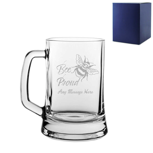 Personalised Engraved Tankard Beer Mug Stein, Bee Proud, LGBTQ Any Message Design Image 1
