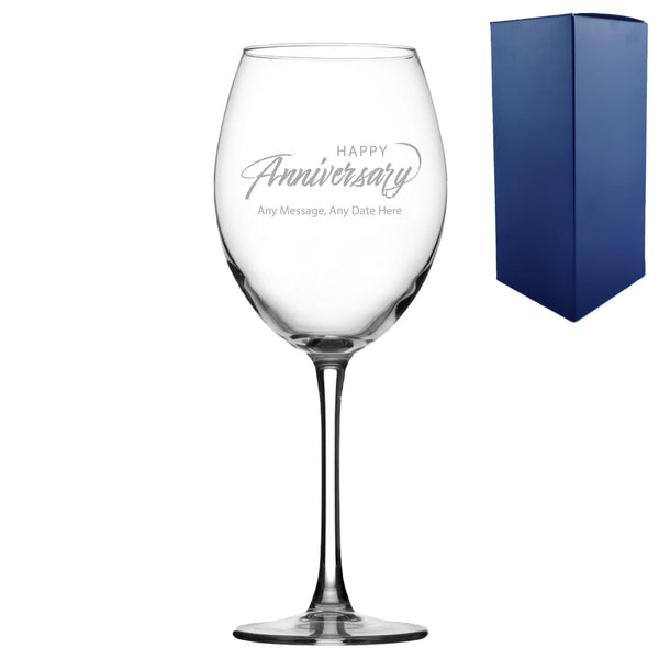 Engraved Happy Anniversary Wine Glass, Any Message, 19oz Enoteca, Script Design Image 1
