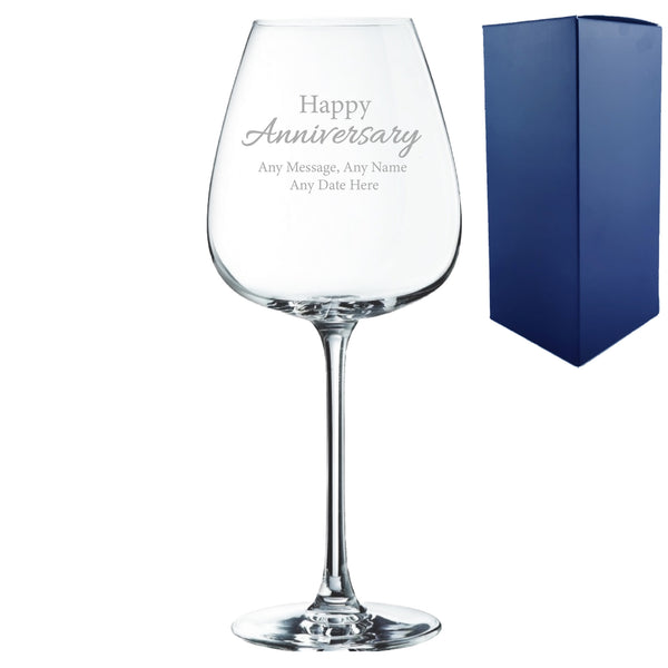 Engraved Happy Anniversary Wine Glass, Any Message, 12oz Cepages, Handwritten Design Image 1