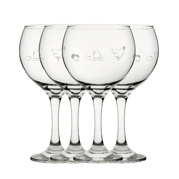 Engraved Chicken Pattern Gin Balloon Set of 4 22.5oz Glasses Image 1