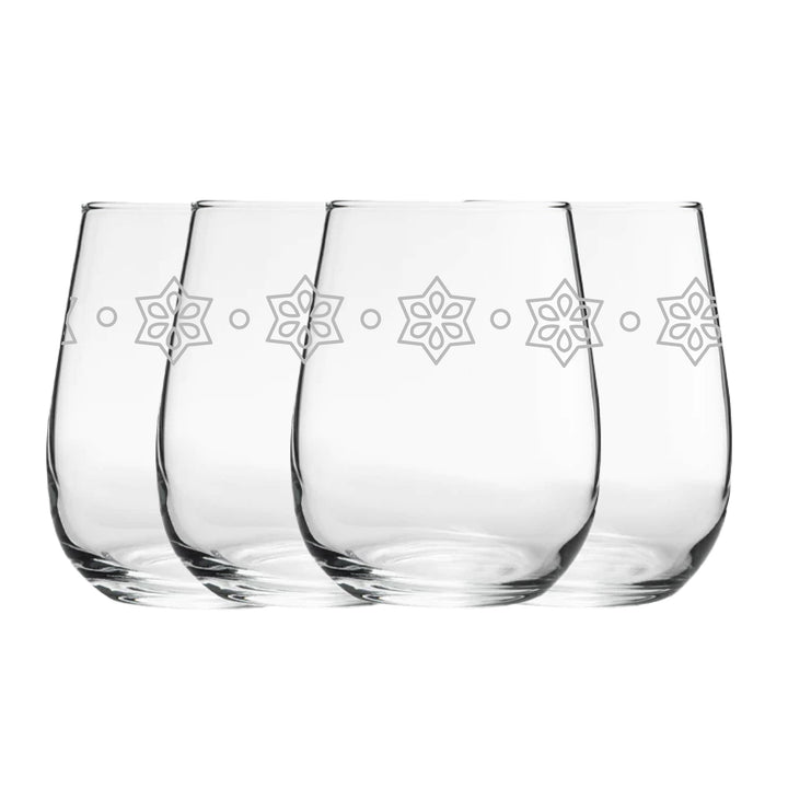 Engraved Stars Pattern Set of 4 Gaia Stemless Wine 12oz Glasses Image 2