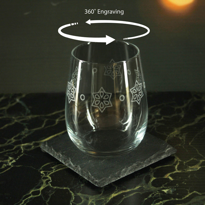 Engraved Stars Pattern Set of 4 Gaia Stemless Wine 12oz Glasses Image 4