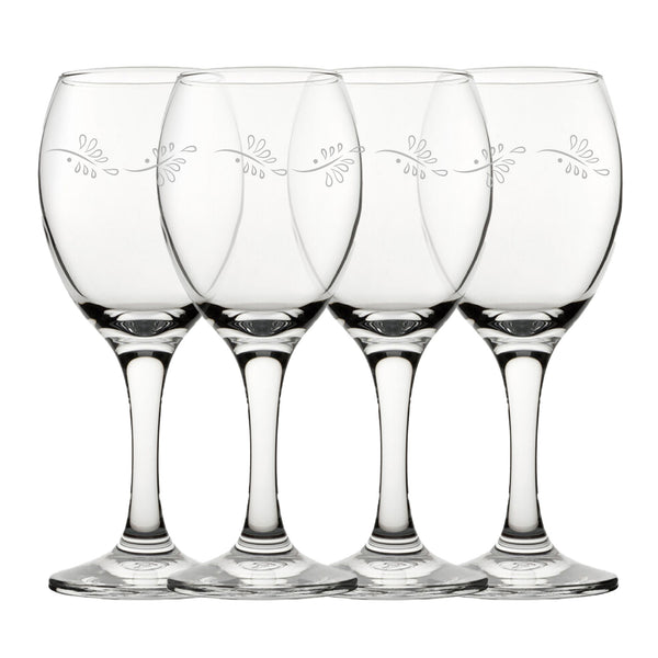 Engraved Leaves Pattern Pure Wine Set of 4 11oz Glasses Image 1