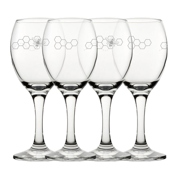 Engraved Bees Pattern Pure Wine Set of 4 11oz Glasses Image 1