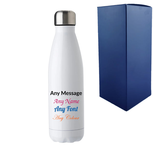 Printed White Thermal Bottle, Any Message, Stainless Steel 500ml/17oz Image 1