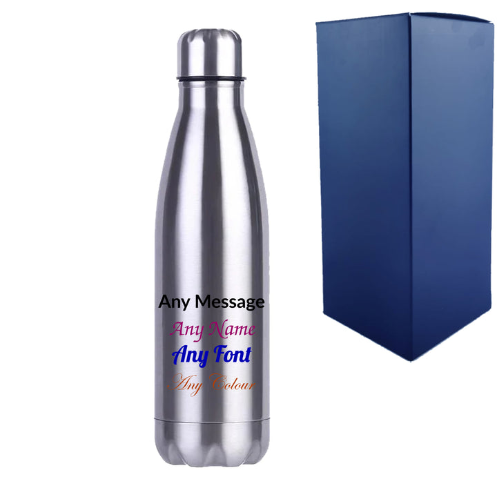 Printed Silver Thermal Bottle, Any Message, Stainless Steel 500ml/17oz Image 1