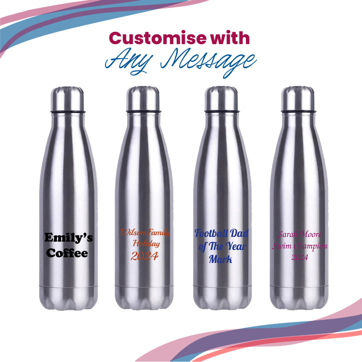 Printed Silver Thermal Bottle, Any Message, Stainless Steel 500ml/17oz Image 5