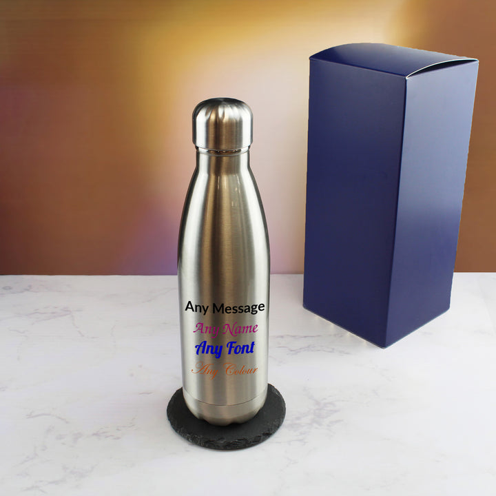Printed Silver Thermal Bottle, Any Message, Stainless Steel 500ml/17oz Image 3