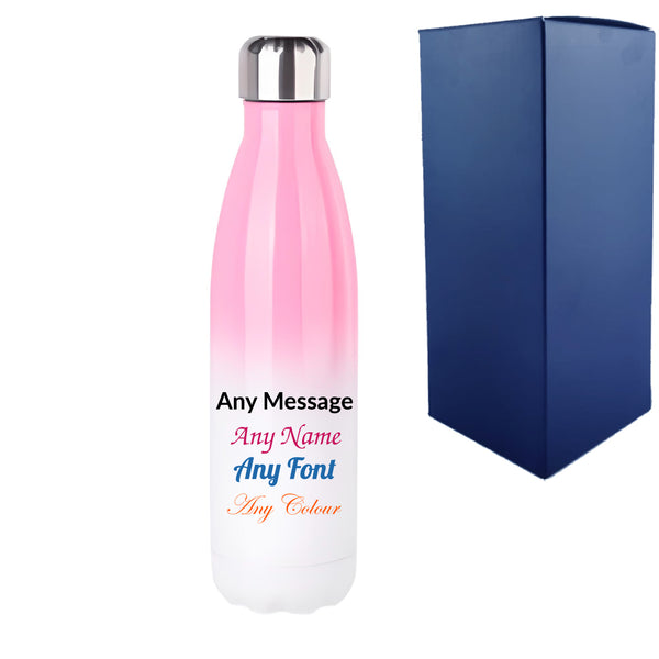 Printed Pink Gradient Thermal Bottle, Any Message, Stainless Steel 500ml/17oz Image 1