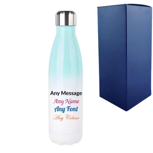 Printed Blue Gradient Thermal Bottle, Any Message, Stainless Steel 500ml/17oz Image 1