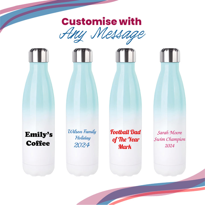 Printed Blue Gradient Thermal Bottle, Any Message, Stainless Steel 500ml/17oz Image 5