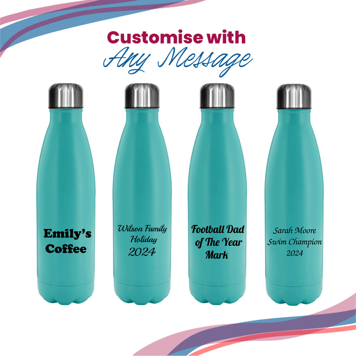 Printed Teal Thermal Bottle, Any Message, Stainless Steel 500ml/17oz Image 5