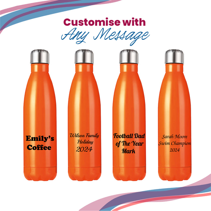 Printed Orange Thermal Bottle, Any Message, Stainless Steel 500ml/17oz Image 5