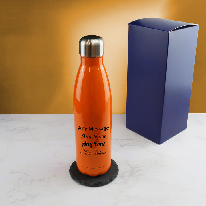 Printed Orange Thermal Bottle, Any Message, Stainless Steel 500ml/17oz Image 3