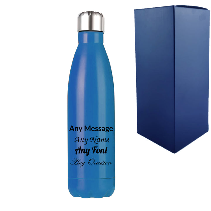 Printed Blue Thermal Bottle, Any Message, Stainless Steel 500ml/17oz Image 2