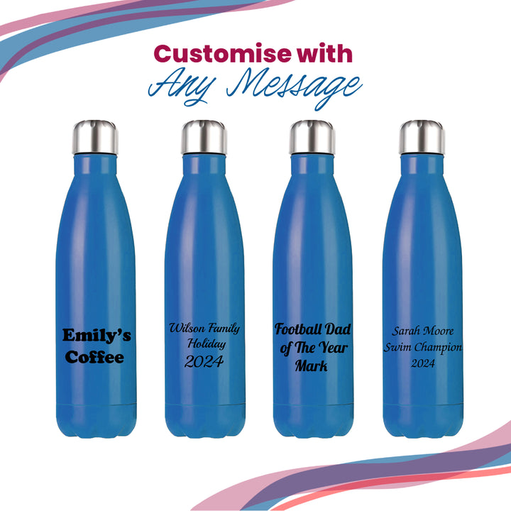 Printed Blue Thermal Bottle, Any Message, Stainless Steel 500ml/17oz Image 5