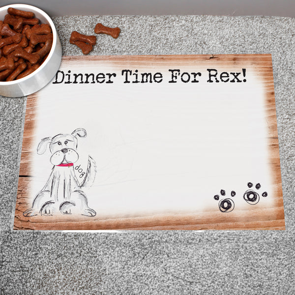 Personalised Scribble Dog Pet Bowl Mat