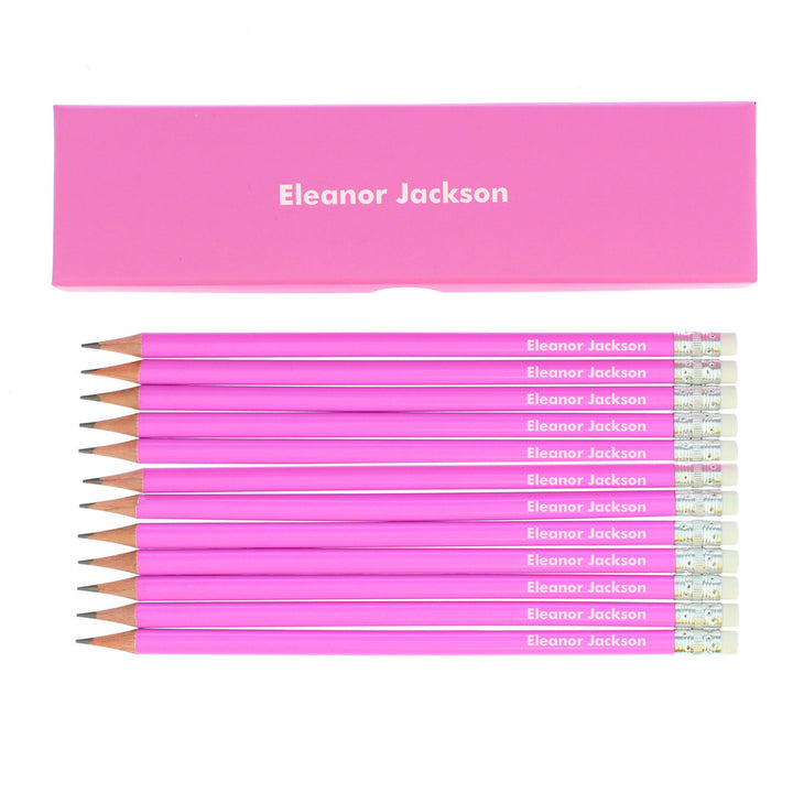 Personalised Name Only Box and 12 Pink HB Pencils