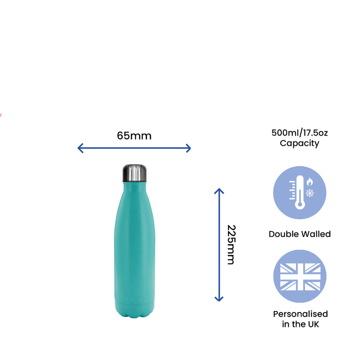 Printed Teal Thermal Bottle, Any Message, Stainless Steel 500ml/17oz Image 6