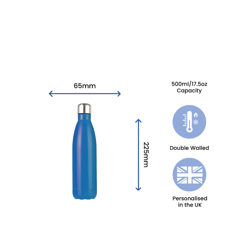 Printed Blue Thermal Bottle, Any Message, Stainless Steel 500ml/17oz Image 6