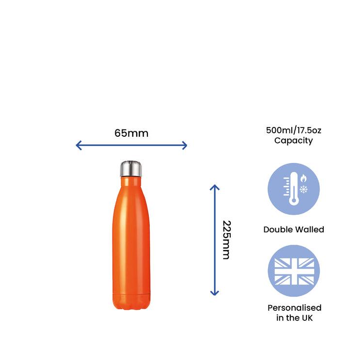 Printed Orange Thermal Bottle, Any Message, Stainless Steel 500ml/17oz Image 6