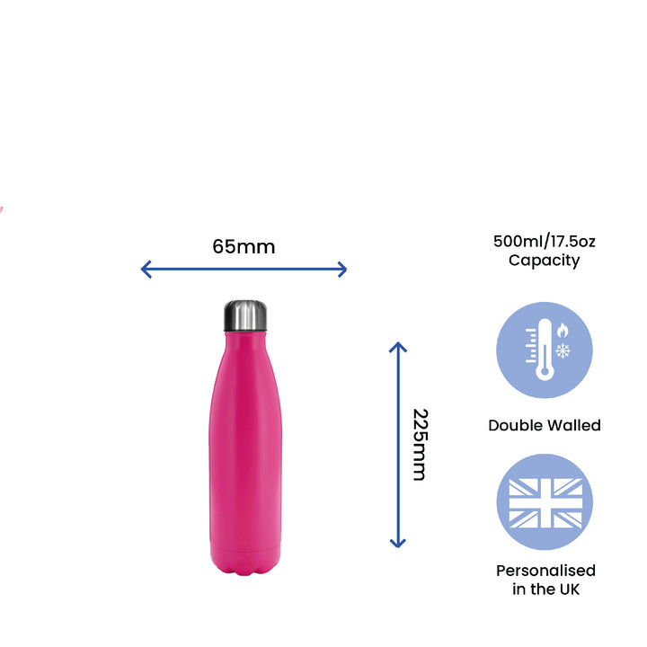 Printed Deep Pink Thermal Bottle, Any Message, Stainless Steel 500ml/17oz Image 6