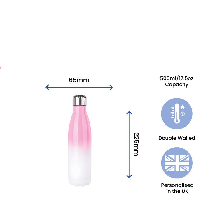 Printed Pink Gradient Thermal Bottle, Any Message, Stainless Steel 500ml/17oz Image 6