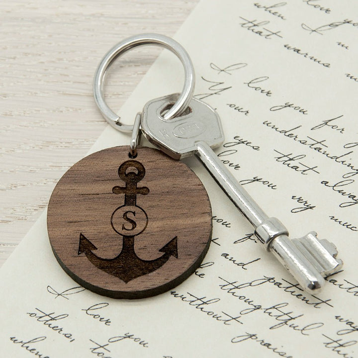 Anchor and Initial Round Wooden Keyring