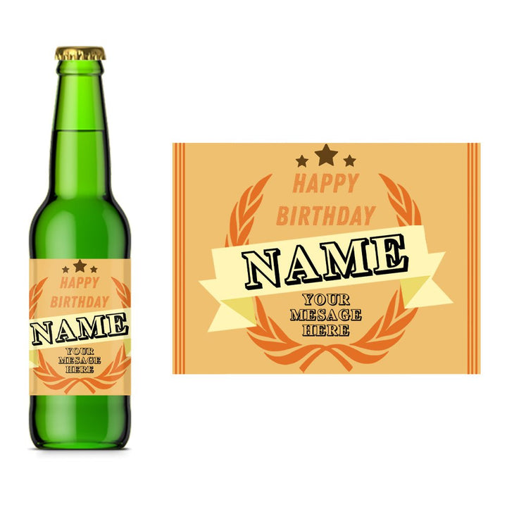 Beer Bottle Label with Birthday Banner Design