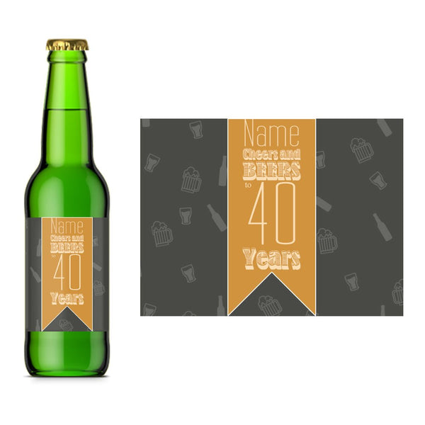 Beer Bottle Label with Cheers and Beers Birthday Design