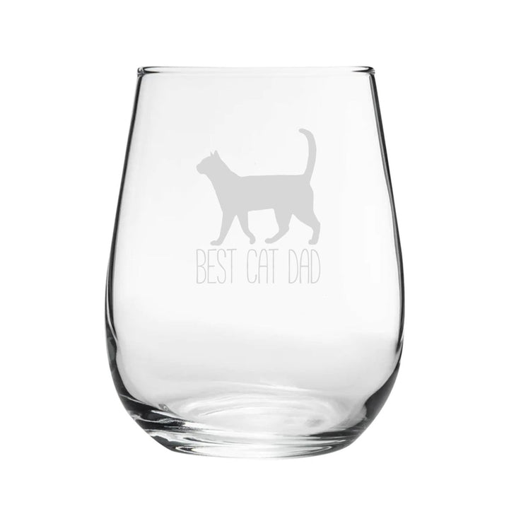 Best Cat Dad - Engraved Novelty Stemless Wine Gin Tumbler